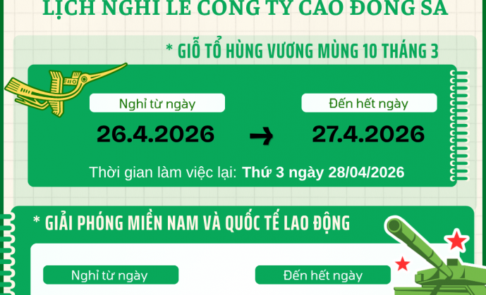 THÔNG BÁO LỊCH NGHĨ LỄ